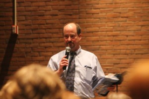 David Baugh, superintendent of the Centennial School District, speaking to the crowd after the documentary was screened. Credit: Tom Sofield/NewtownPANow.com