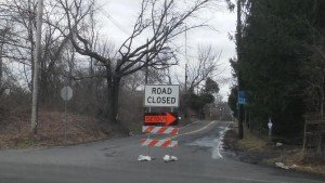 A road closed sign at Pineville Road in Upper Makefield Thursday afternoon. Credit: Tom Sofield/NewtownPANow.com