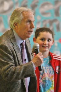 Henry Winkler speaking with students Tuesday in Upper Makefield. Credit: Tom Sofield/NewtownPANow.com