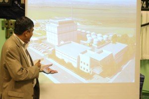 An Elcon official shows off a rendering of the facility in 2015. Credit: Tom Sofield/NewtownPANow.com