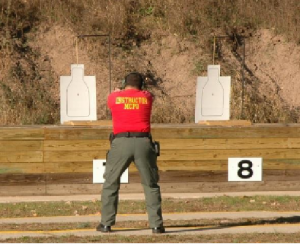 A firearms instructor utilizes one of the range’s lanes. Credit: Mercer County Prosecutor’s Office 