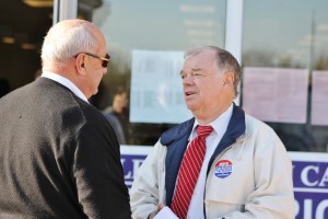 Andy Warren outside the polling place at Maple Point Middle School last fall. Credit: Tom Sofield/NewtownPANow.com