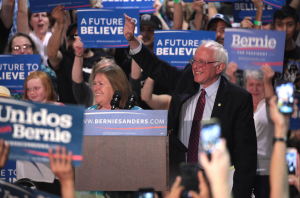 Bernie Sanders after speaking to supporter. Credit: Gage Skidmore