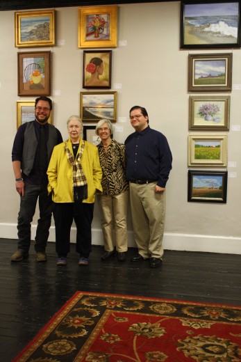 Shop co-owner Richard Fekete and Michael Hammer with artists Patricia Dooley of Buckingham and Rita Flack of Solebury at the art show. Credit: Ingrid Sofield/NewtownPANow.com