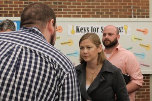 Naughton speaking to a supporter after the debate. Credit: Tom Sofield/NewtownPANow.com