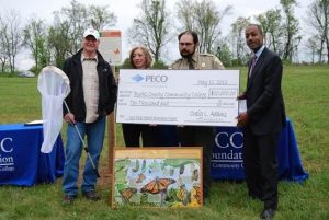 BCCC STEM instructor Michael Bernarsky, College President Stephanie Shanblatt, Tyler State Park Manager Brian Flores and Tony Gay, PECO vice president of Governmental and External Affairs. Credit: Submitted