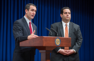 Auditor General DePasquale speaking to reporters on Tuesday. Credit: State Of PA