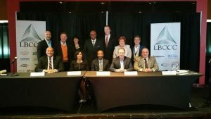 (Back row l-r) Andrew Maristch III, Brian Propp, Amy M.B. McKenna, Ron Davis, Randy Beaman, Kathy Zelenka, Nick Gianoulis (Front row l-r) Todd Buch, Tania Turner, Kevin Lewis, Marc Bernanke, Robert Cormack Credit: LBCC