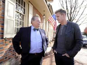 Newtown Borough Mayor Charles "Corky" Swartz standing with TV host and chef Gordon Ramsay during production last year. Credit: Jeff Neira/FOX