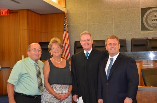 The parents of new Bucks County Controller Mike Gallagher, Judge Ray McHugh and Gallagher. Credit: County of Bucks