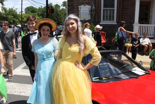 Nick Meyers, Emily Goulazian and Delaney Biyk of Council Rock North High School's therter program walked the car show is costume.  Credit: Tom Sofield/NewtownPANow.com