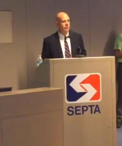 SEPTA General Manager Jeff Knueppel speaking to reporters Friday.  Credit: SEPTA