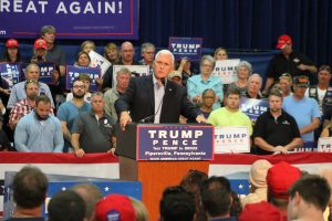 Gov. Mike Pence speaking to Trump supporters. Credit: Tom Sofield/NewtownPANow.com
