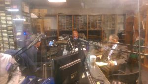 The candidates and moderator Bill Pezza. Credit: Aaron Clark/Fitzpatrick For Congress