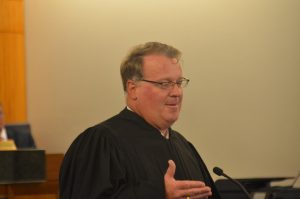      Judge Jeffrey G. Trauger speaking Wednesday. Credit: Vickie Tasher/Bucks County