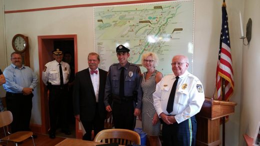 Officer George Rusinko being sworn in to his new position.  Credit: Newtown Borough Police