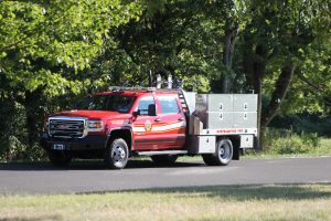 A fire truck from Northampton leaves the park after Tuesday's search. Credit: Tom Sofield/NewtownPANow.com 