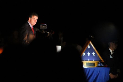 Congressman Mike Fitzpatrick, a Republican, speaks at the memorial. Credit: Tom Sofield/NewtownPANow.com