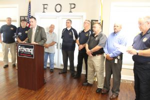 Brian Fitzpatrick speaking about his FOP endorsement Thursday in Wrightstown. Credit: Tom Sofield/NewtownPANow.com