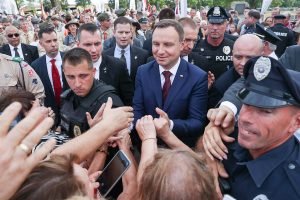 President Andrzej Duda (center, blue suit) making his way through the crowd. Credit: Gregory Jakubowski / kprp