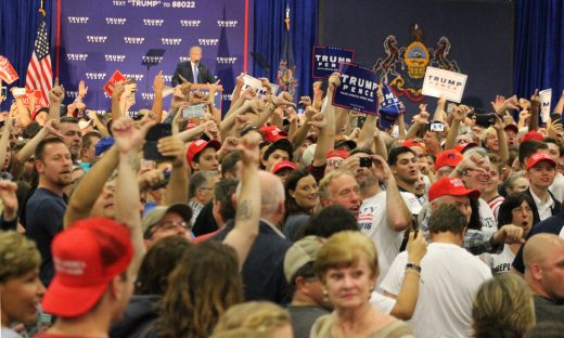 Trump supporters heckle the working press.  Credit: Tom Sofield/NewtownPANow.com