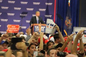 Trump supporters flash their middle fingers at reporters. Credit: Tom Sofield/NewtownPANow.com