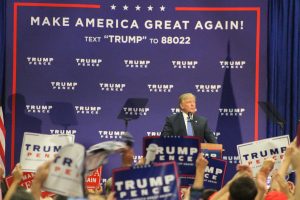 Donald Trump speaking before supporters Friday evening. Credit: Tom Sofield/NewtownPANow.com