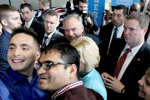Supporters take a selfie with Tim Kaine. Credit: Tom Sofield/NewtownPANow.com