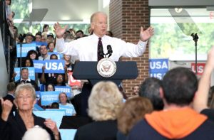 Vice President Joe Biden speaking to Hillary Clinton supporters in Bristol Township in October. Credit: Tom Sofield/NewtownPANow.com