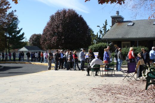 Voters lined up outside the Newtown Grant Recreation Center. Credit: Ingrid Sofield/NewtownPANow.com