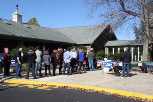 Voters lined up outside Newtown Grant.  Credit: Ingrid  Sofield/NewtownPANow.com