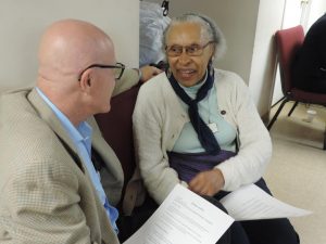 Rich Richardson and Alice Swann participate in the Community Dialogue on Race at St. Mark AME Zion Church in Newtown. Credit: Petra Chesner Schlatter