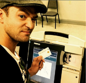 Pop star Justin Timberlake took a selfie recently while voting in Tennessee. Credit: Justin Timberlake/Instagram