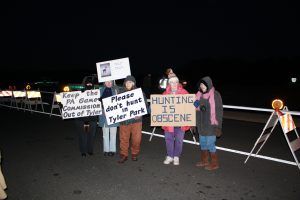 A group of deer hunting protesters outside Tyler State Park along Swamp Road in Newtown in 2010.  Credit: Tom Sofield/NewtownPANow.com