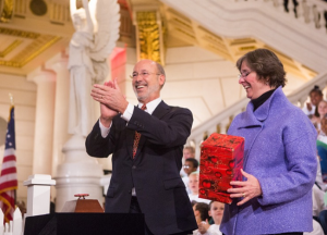 Gov. Tom Wolf and the First Lady last week in Harrisburg. Credit: PA Internet News Service